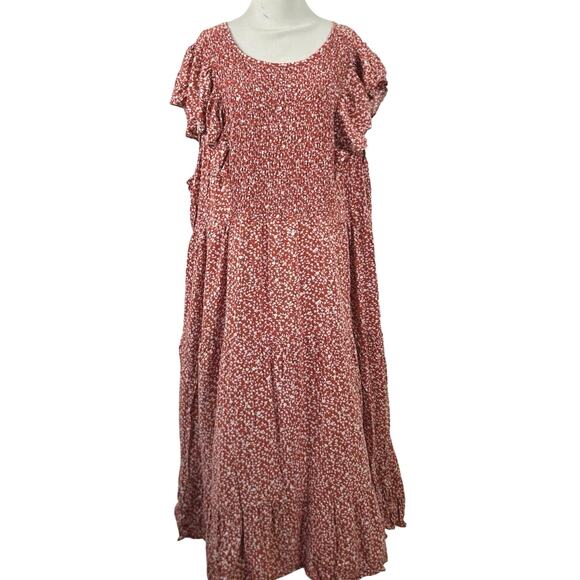 Old Navy Women Short Sleeve Midi Dress Peasant Cottage Prairie Fall Red Size 4X - Picture 1 of 9